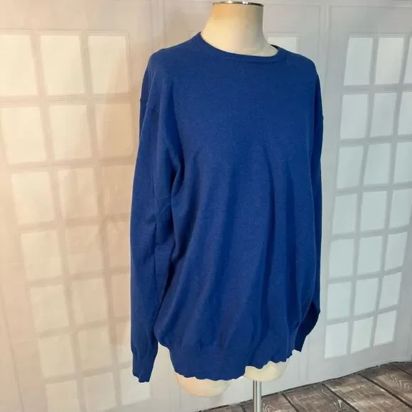 Peter Millar Blue Cotton Blend Crew Neck Long Sleeve Knit Sweater Size XL - Picture 2 of 10